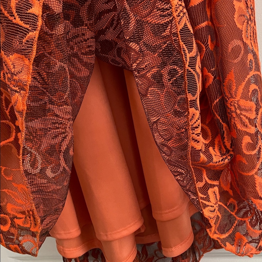 2 for $20 LuLaRoe Lucy Orange Lace Floral maxi Skirt elastic waistband lined - Picture 5 of 7
